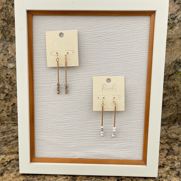 Riah White/Opal & Tan Bead Hook Dangle Earrings 2 sets - Picture 2 of 6